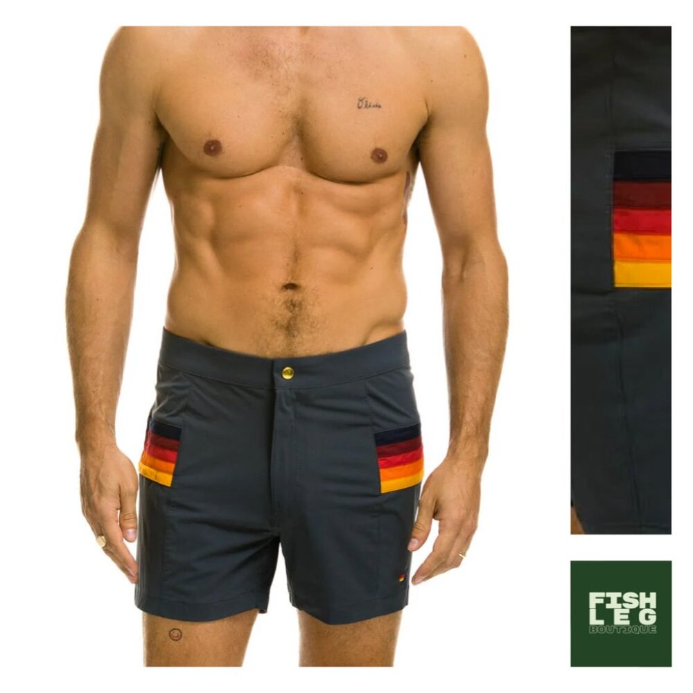 *NWT* Aviator Nation | Horizontal Stripe Flex Board Short - Sz 36 / Titanium